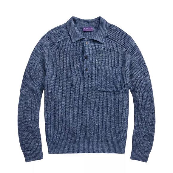 Ralph Lauren Collection Purple Label Mens Textured Silk Linen Polo Shirt Sweater - Picture 1 of 9